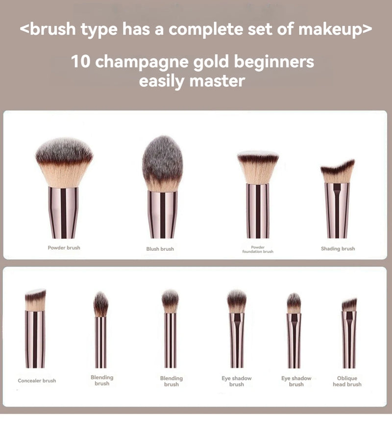 Kit 10 Pincéis Profissionais Champagne Gold
