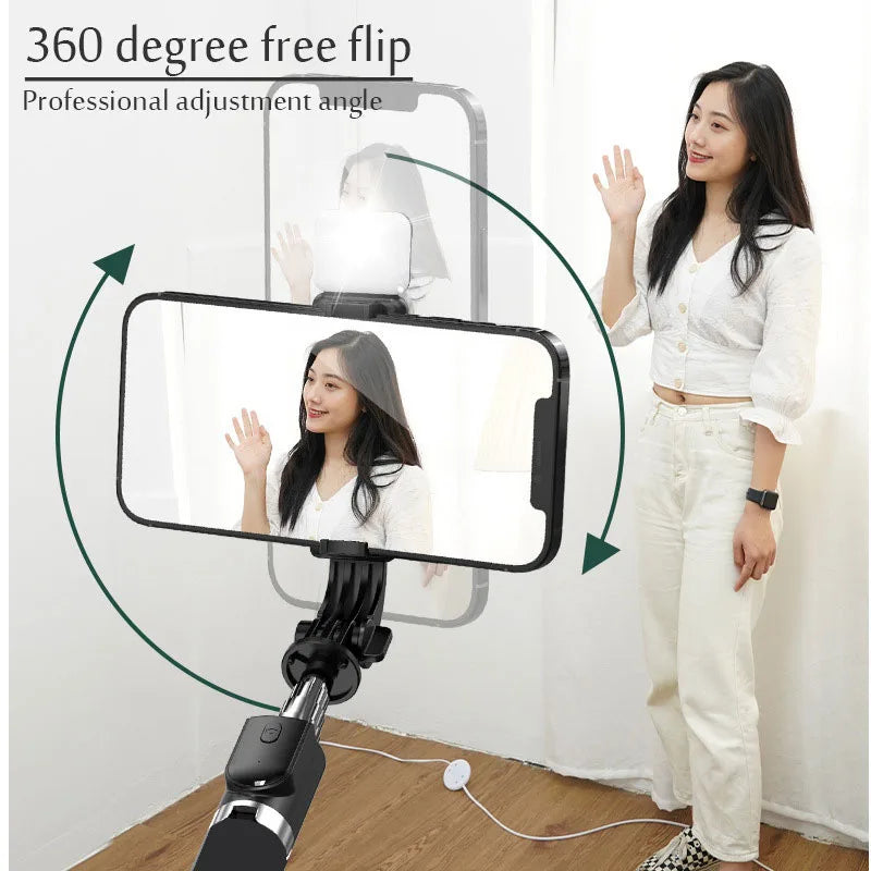 Bastão de Selfie com Tripé, Luz e Controle Bluetooth – Extensível até 103cm