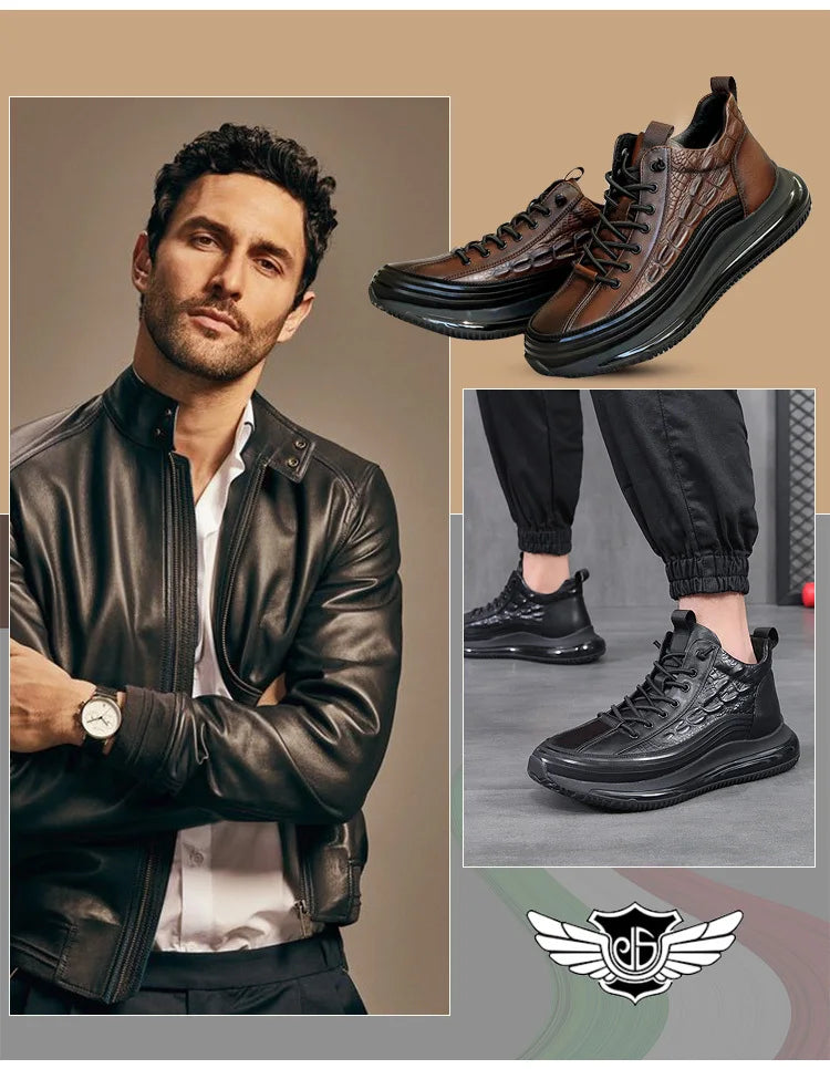 Tênis Casual Masculino Luxo com Estampa de Crocodilo