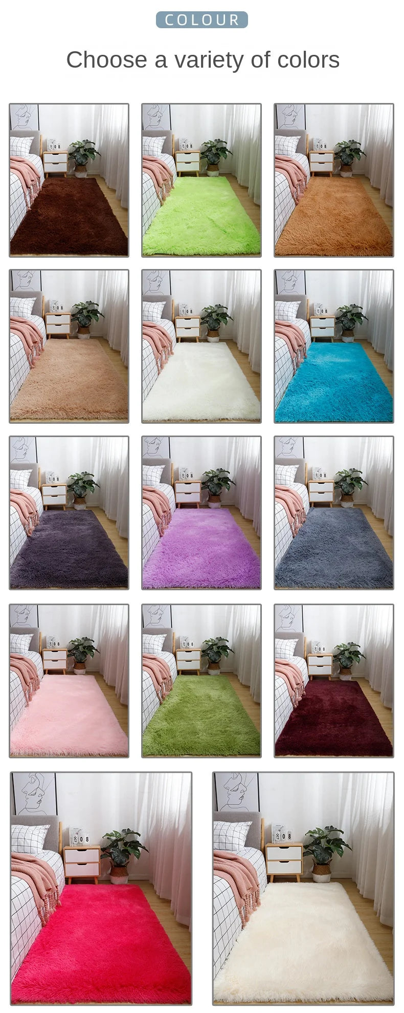 Tapete de Pelúcia Antiderrapante para Quarto