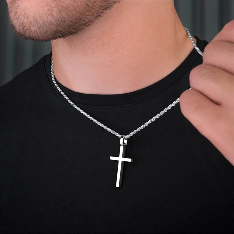 Colar Masculino Cruz Aço Inoxidável