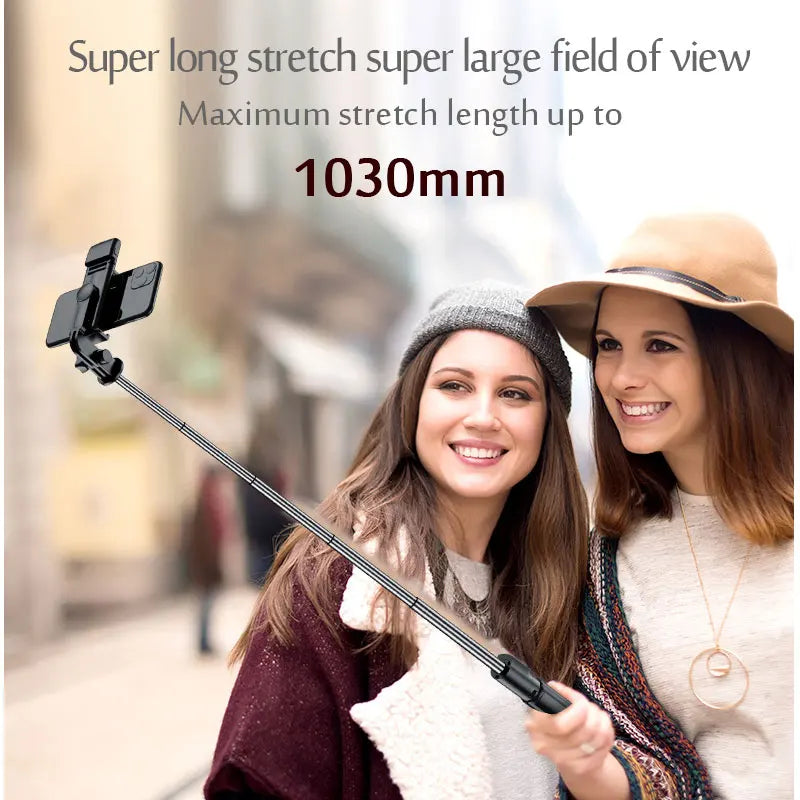 Bastão de Selfie com Tripé, Luz e Controle Bluetooth – Extensível até 103cm