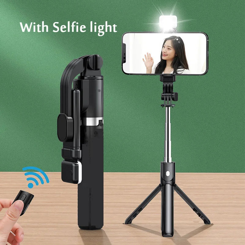 Bastão de Selfie com Tripé, Luz e Controle Bluetooth – Extensível até 103cm