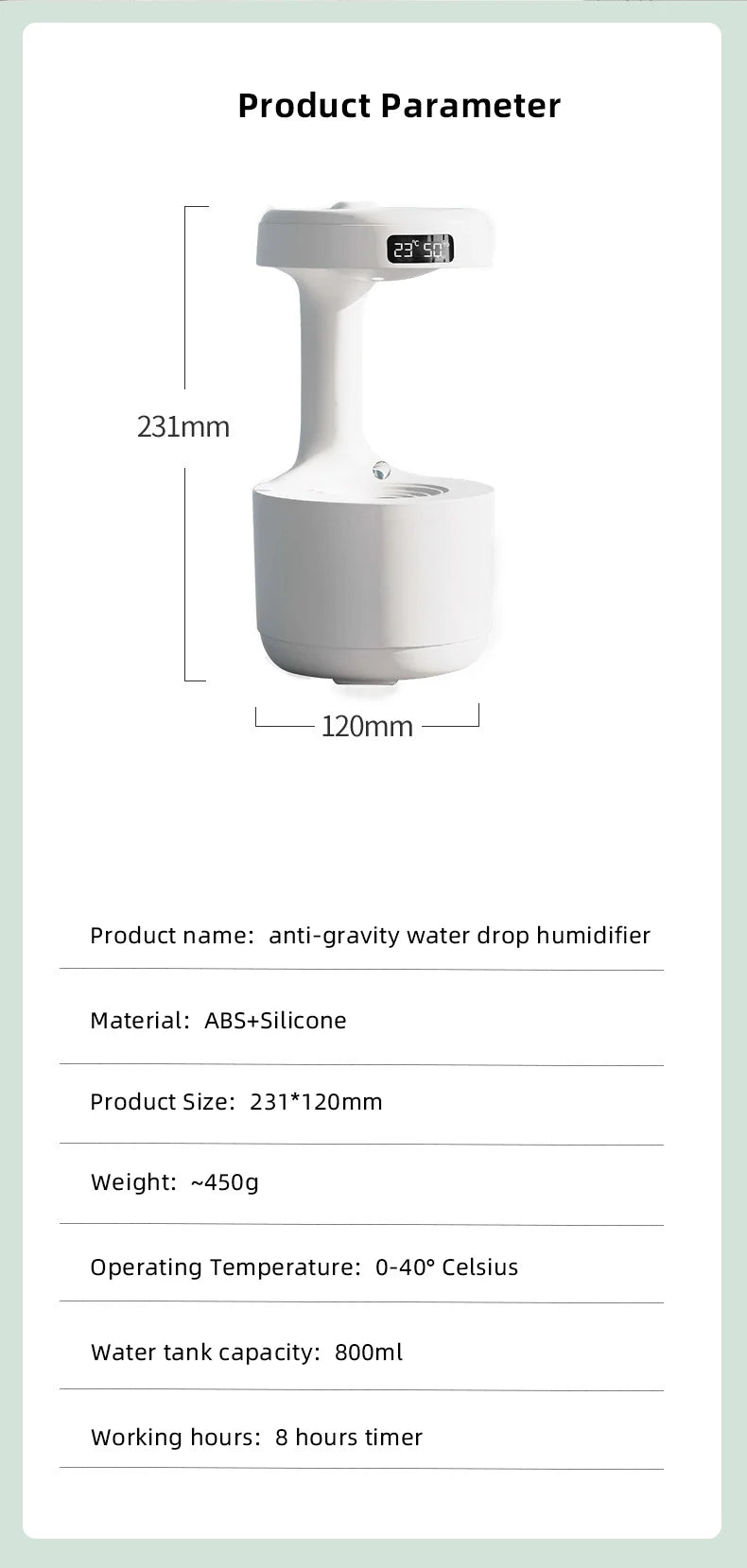 Umidificador de Mesa Antigravidade