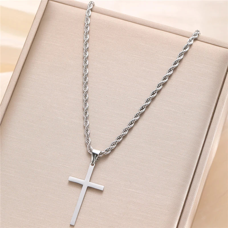 Colar Masculino Cruz Aço Inoxidável