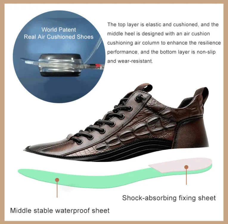 Tênis Casual Masculino Luxo com Estampa de Crocodilo