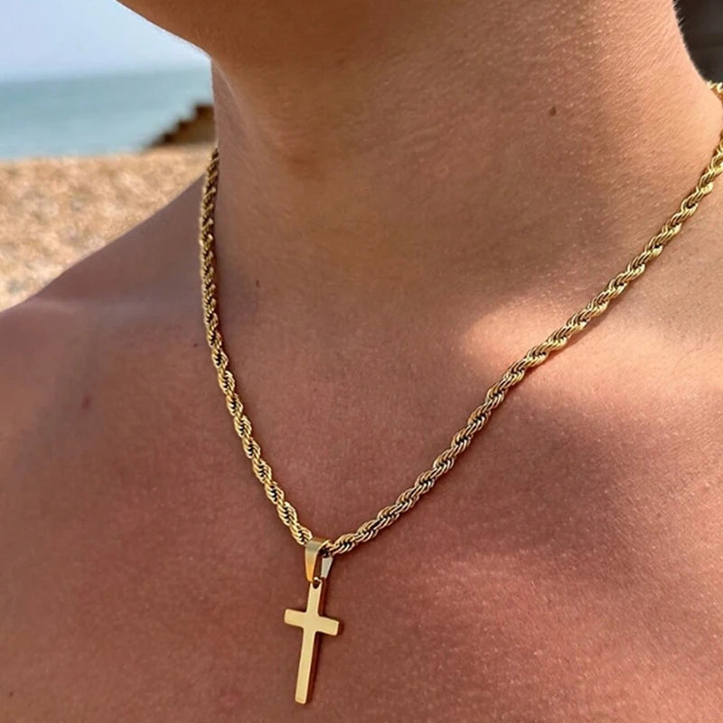 Colar Masculino Cruz Aço Inoxidável