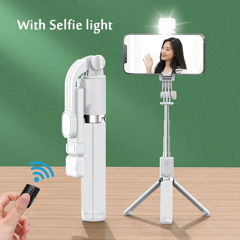Bastão de Selfie com Tripé, Luz e Controle Bluetooth – Extensível até 103cm